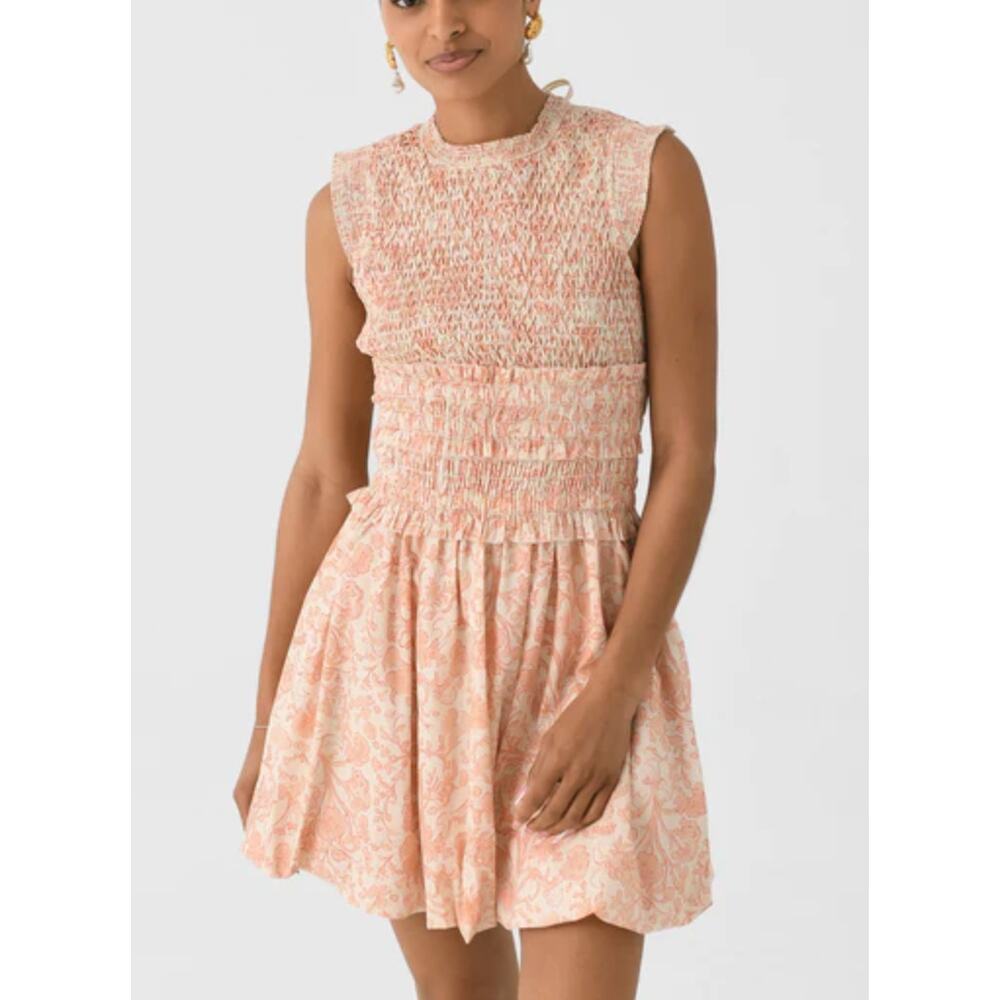 Hunter Bell Tuckernuck Anita Smocked Sleeveless Mini Dress Rosewater Floral M - Picture 4 of 13